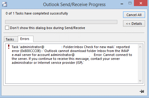 How to fix IMAP error 0x800CCC0E in Outlook?